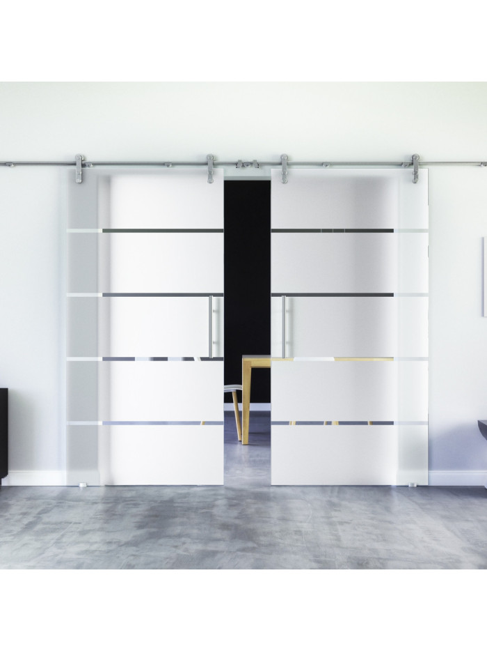 Glasschiebetüren Design Stuttgart (S) Sadora-Beschlag VA  Komplettset Edelstahl Zwei Scheiben